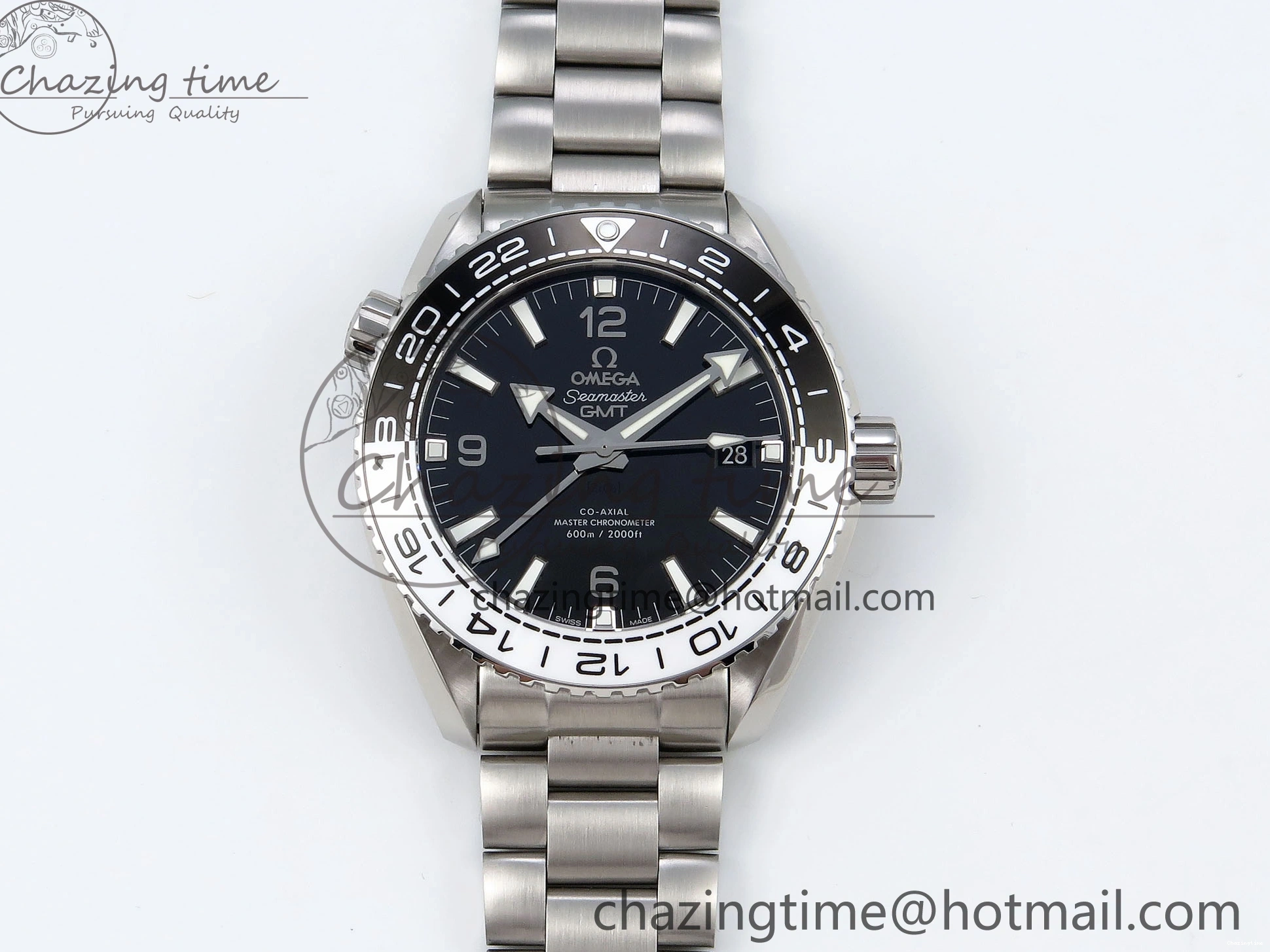 1224 Planet Ocean 600M ‘Tai Chi’ GMT 43.5mm VSF 1:1 Best Edition Black White Ceramic Bezel and Dial on SS Bracelet A8906 Super Clone Durable 7732